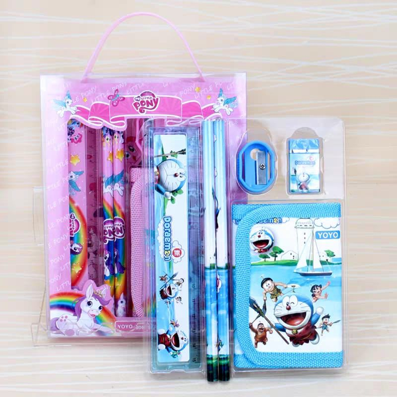 Set Alat Tulis Anak + Dompet / 1 Set Alat Tulis Karakter / Hampers Ulang Tahun Anak / Study Set Dompet YoYo 8006