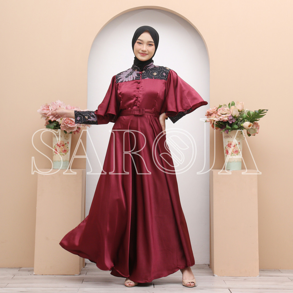 Saroja | Couple Gamis Syar'i Maxmara Lux mix Katun Prima Premium Merah