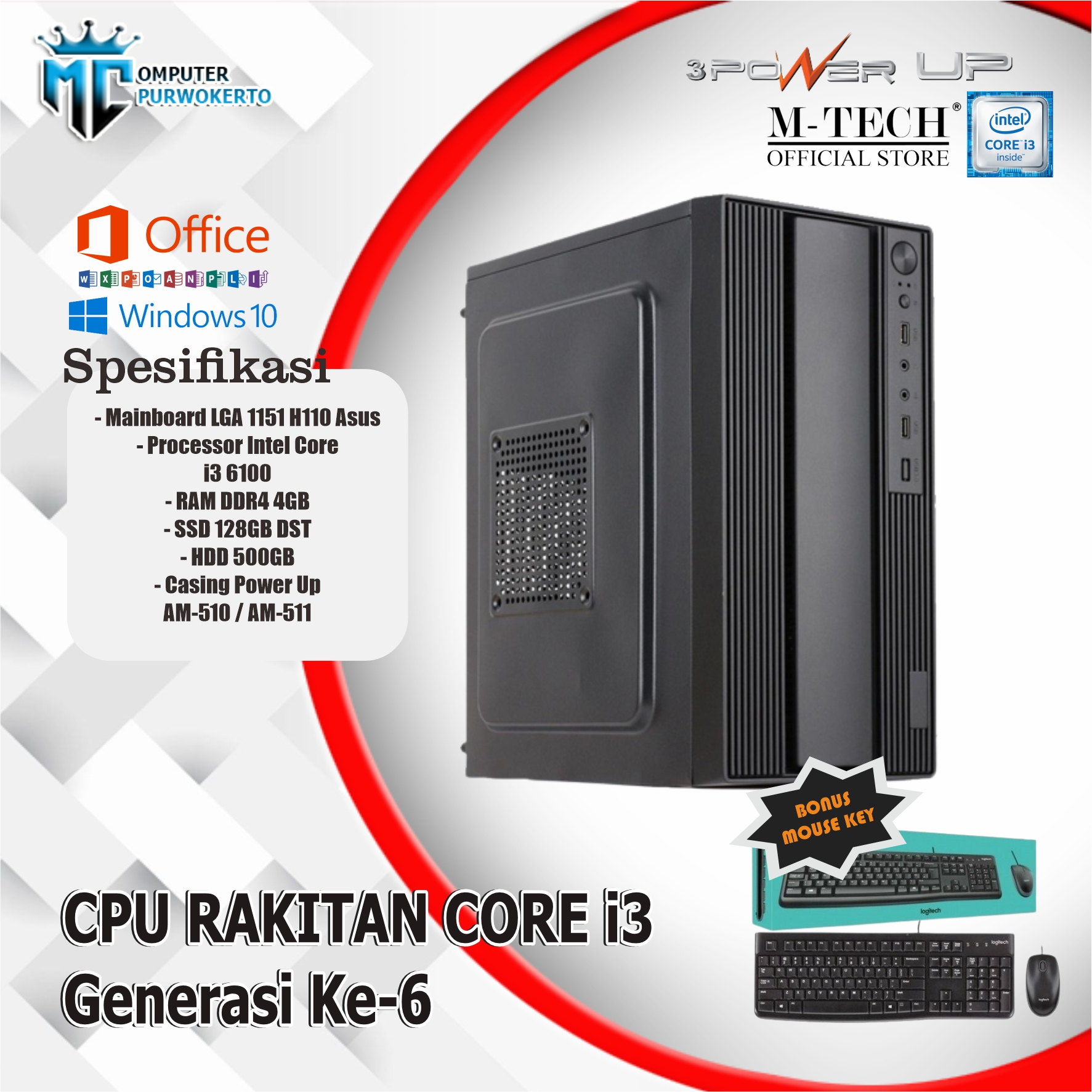 PC Rakitan Komputer H110 Core i3 6100 Office/Design/Gaming Siap Pakai