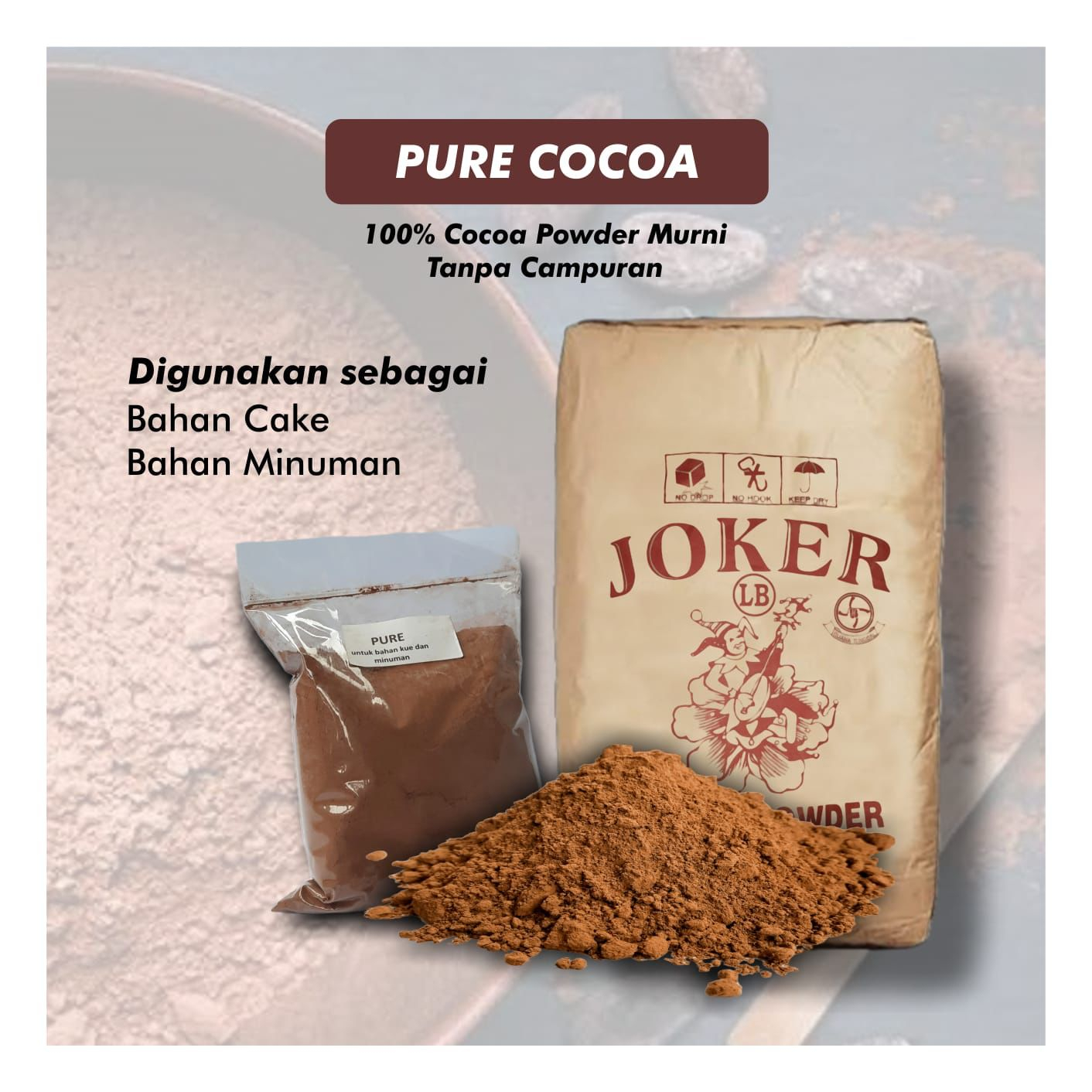 

BUBUK MINUMAN CHOCO JOKER PURE 1Kg - SERBUK CHOCO DARK CHOCO PURE 1Kg