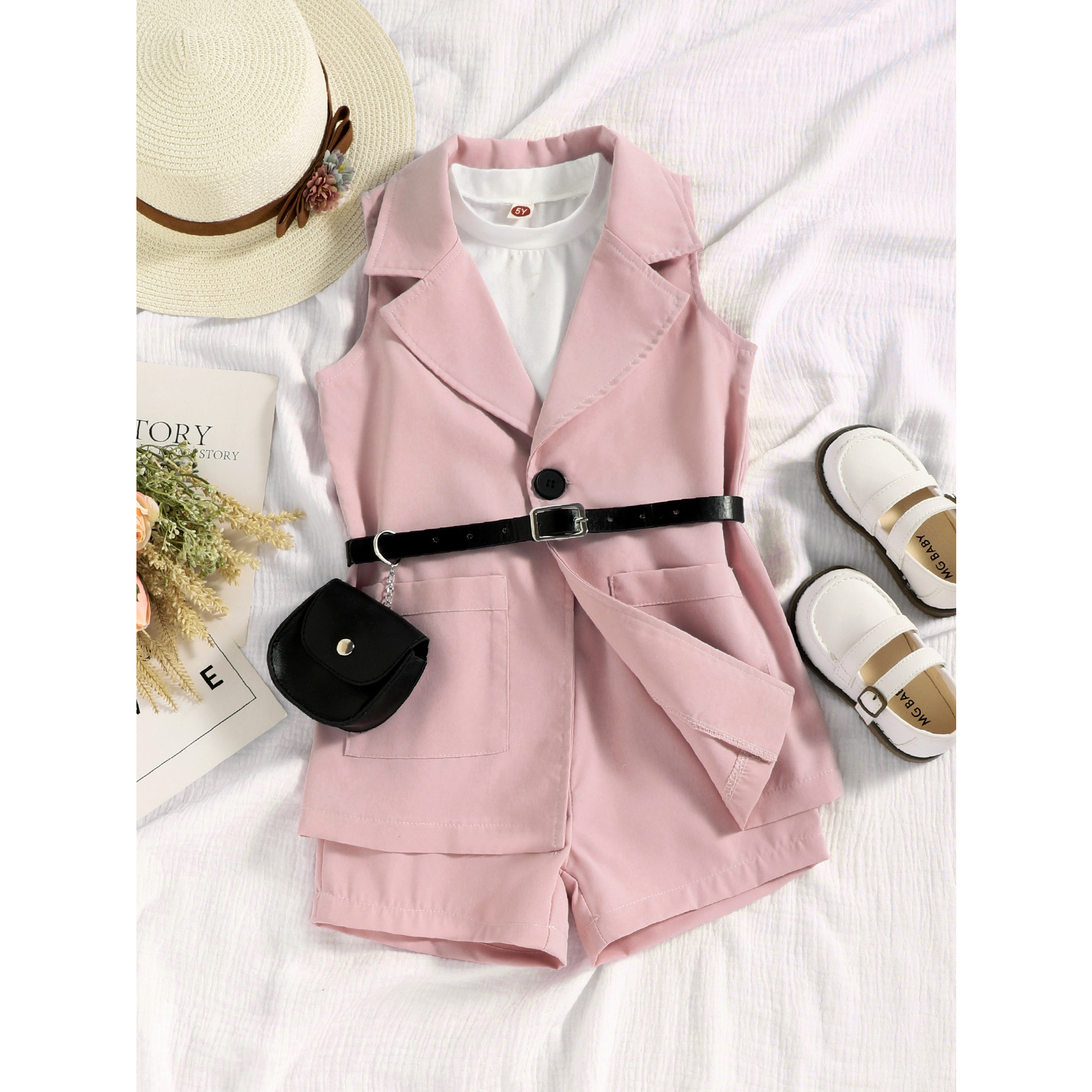 SSP27- FREE BELT Setelan Set 3in1 Anak Perempuan Blazer Short Pant Fashion Korea