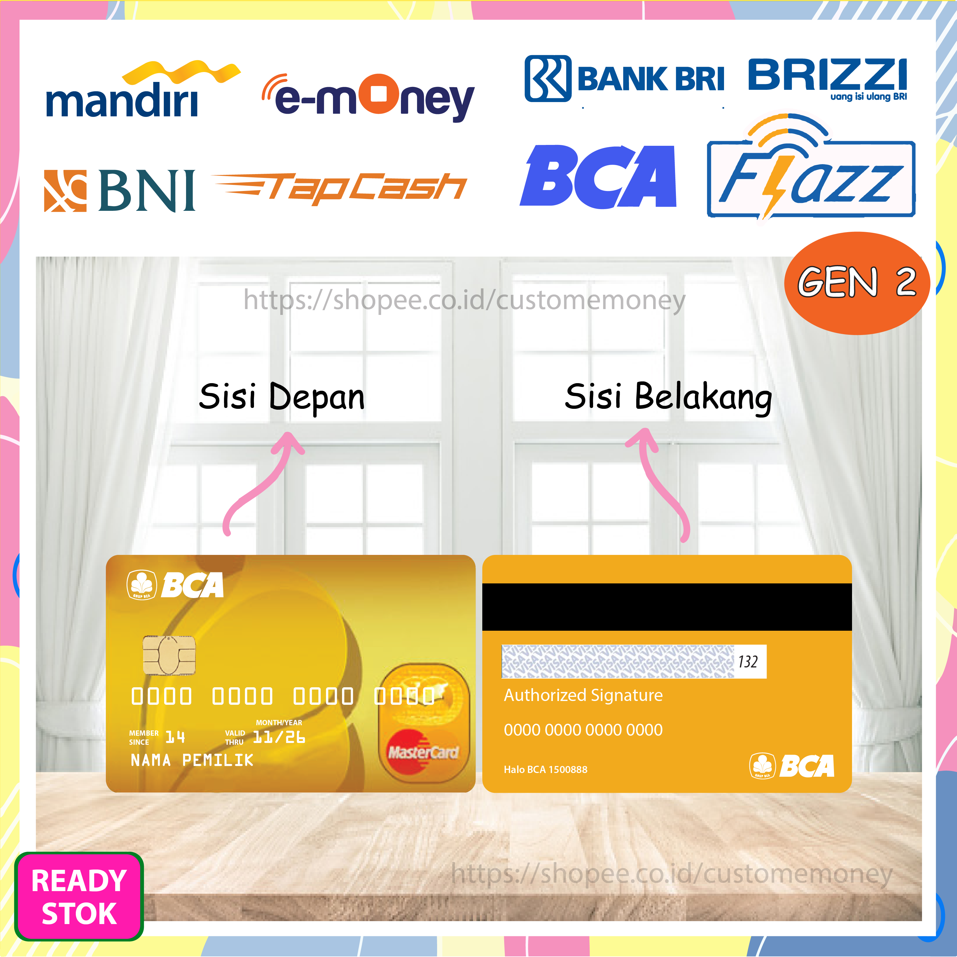 KARTU EMONEY DESIGN KARTU MASTER CARD BCA YELLOW ETOLL E-MONEY MANDIRI FLAZZ GEN 2 TAPCASH BRIZZI - 2 SISI