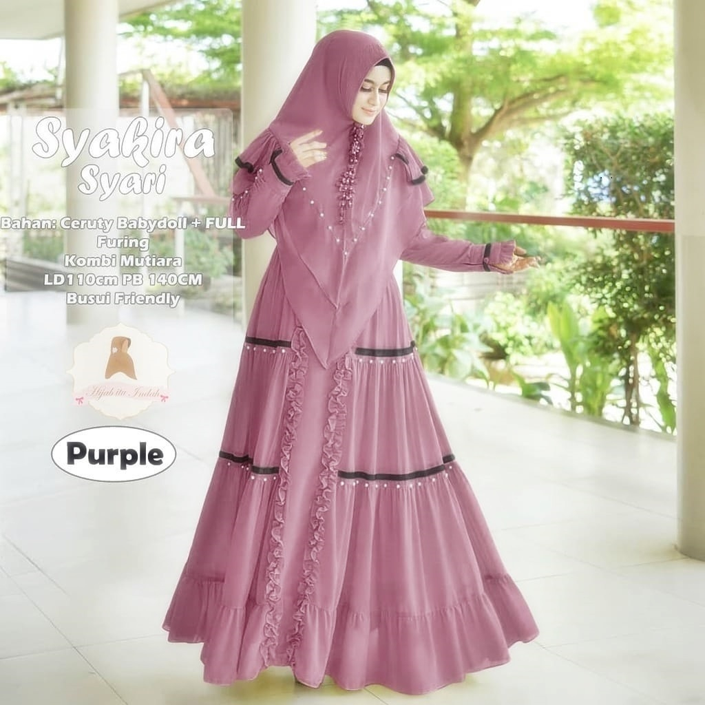 SAKIRA SYARI SET KHIMAR Matt Ceruty Babydoll Full Furing Mix Renda Gamis Syari Jumbo Gamis Set Hijab