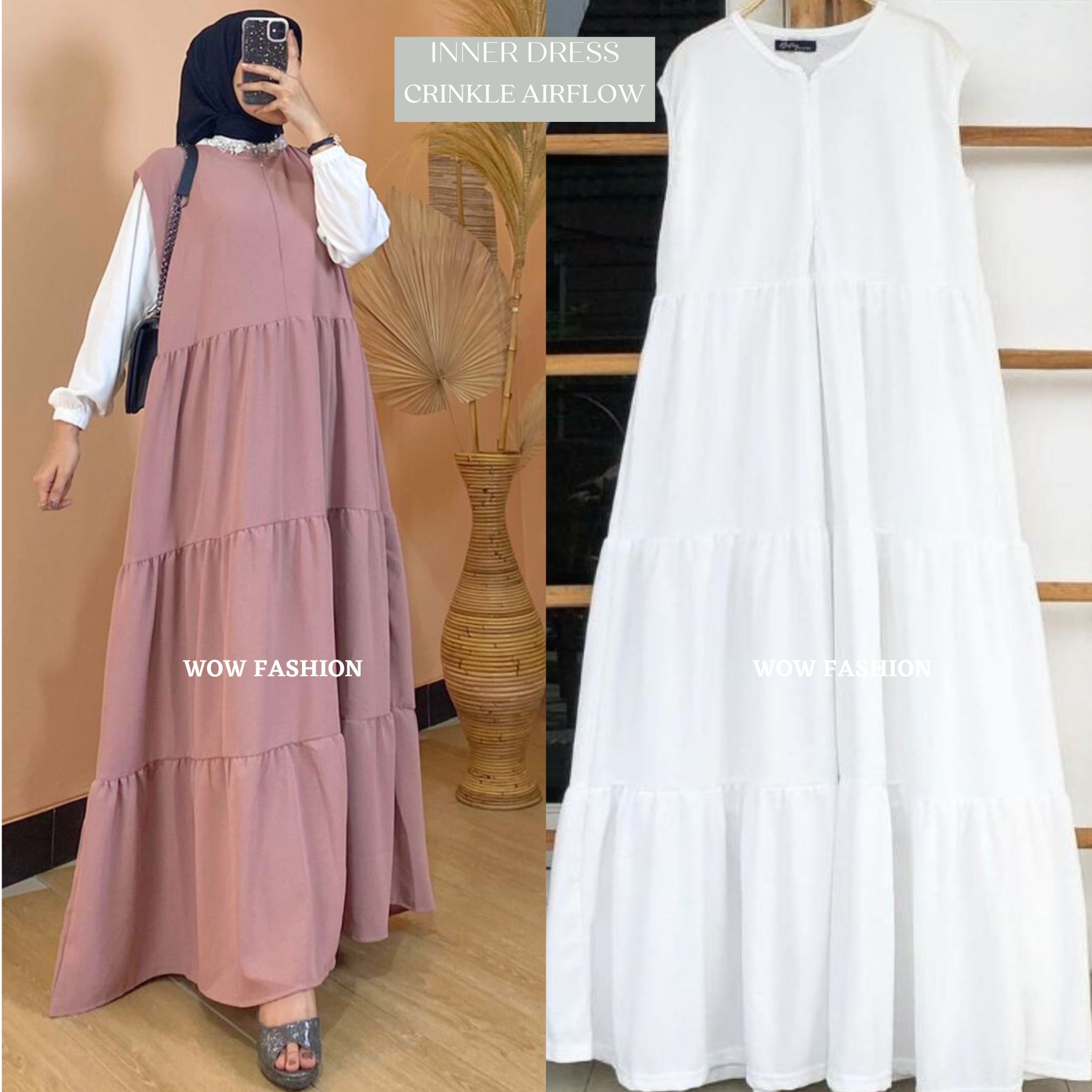 WOW-Ids-Inner Dress Crinkle Airflow // Dress Wanita// Gamis Inner