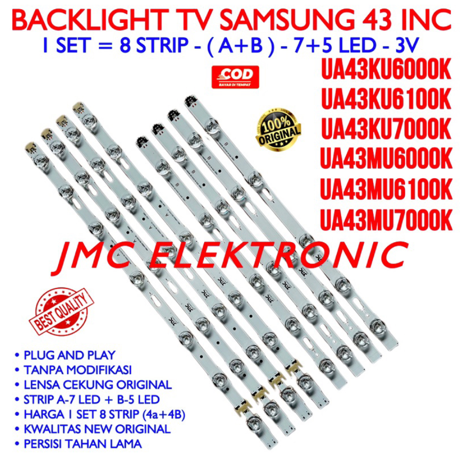 BACKLIGHT TV LED SAMSUNG 43 INCH UA43MU6000K UA43MU6100K UA43MU7000K UA43KU6000K UA43KU6100K UA43KU7