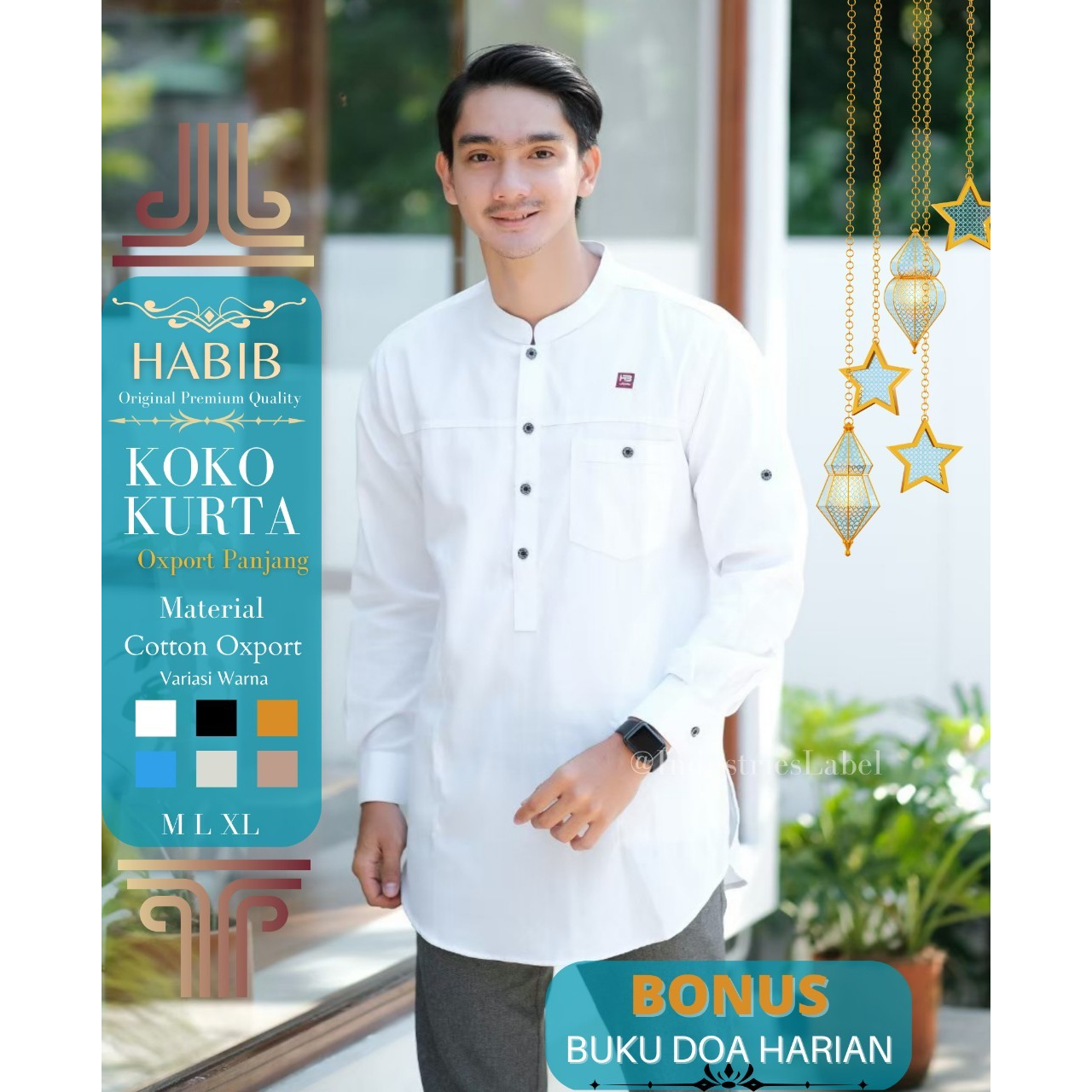 HABIB MUSLIM KURTA ORIGINAL Koko kurta baju muslim pria lengan panjang warna putih seri art HMTP02