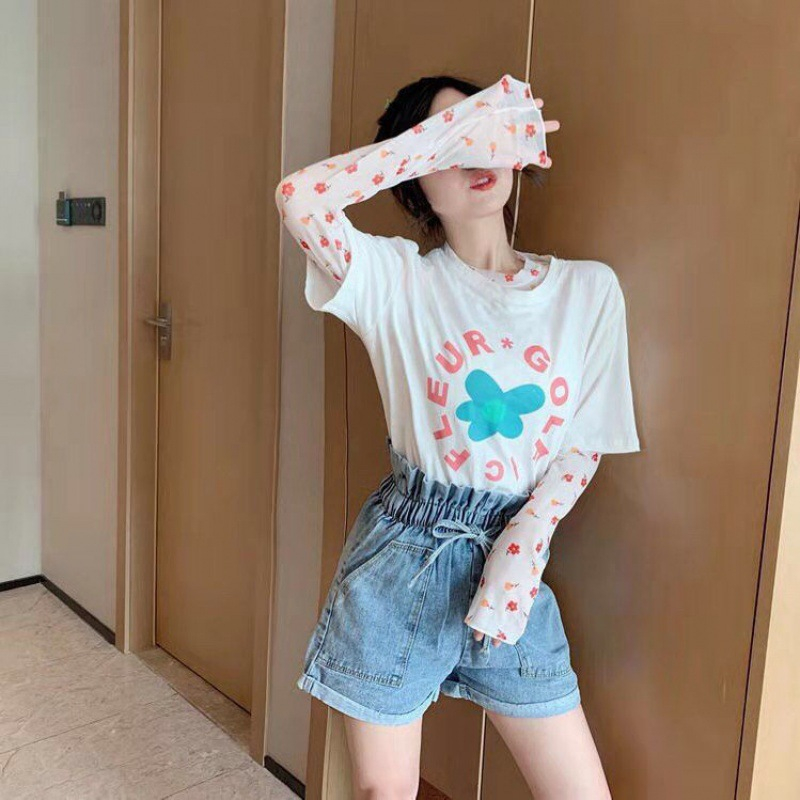 DF BJ378 Transparent Long Sleeve Anti UV Motif Bunga Blouse Atasan Lengan Panjang Trasparan