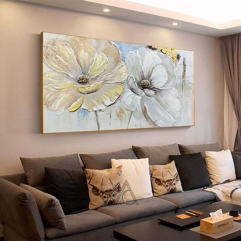 hiasan dinding ruang tamu bunga besar plus frame