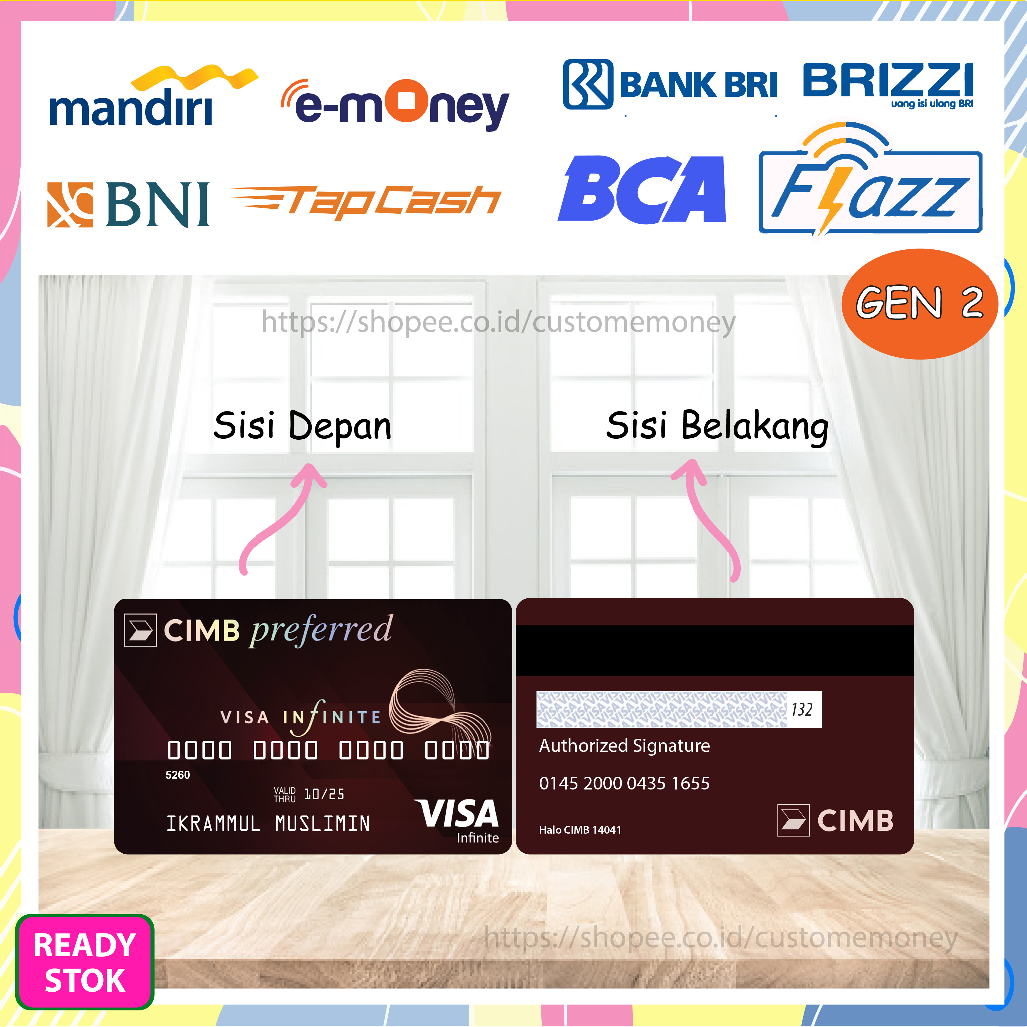 KARTU EMONEY DESIGN KARTU CIMB PREFERRED ETOLL E-MONEY MANDIRI FLAZZ GEN 2 TAPCASH BRIZZI - 2 SISI