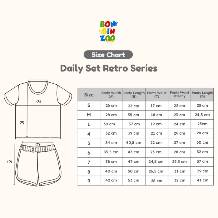 Bonbinzoo Daily Retro 1-3 Tahun Setelan Retro Anak Perempuan dan Laki Laki CBKS