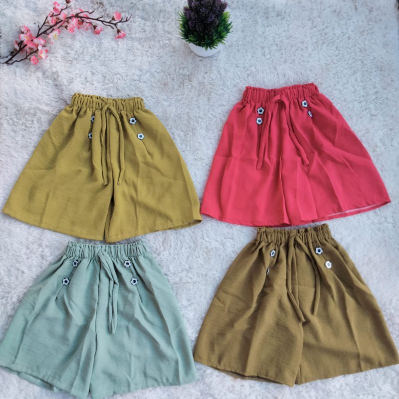 kulot pendek crinkle airflow anak perempuan usia 2-10 tahun / celana kulot crinkle pendek anak