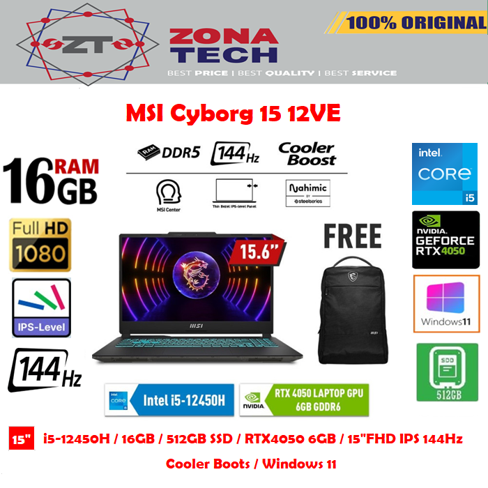 MSI Cyborg 15 A12VE - i5-12450H RTX4050 6GB 512GB SSD 16GB 15.6&quot;FHD IPS 144Hz W11