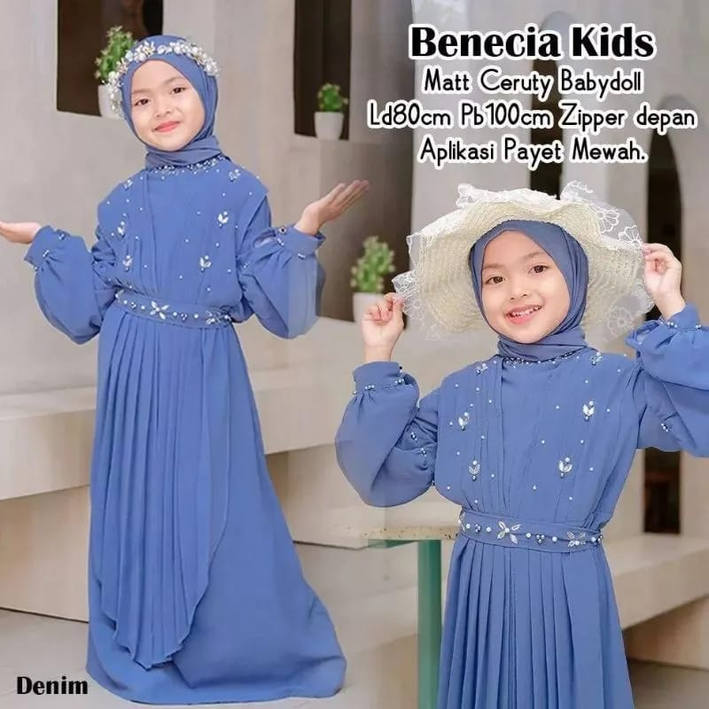 Benecia Kids Gamis Anak Aplikasi Mutiara Dress Muslim Anak Free Pashmina Gamis Anak Tanggung 7-8 Tahun