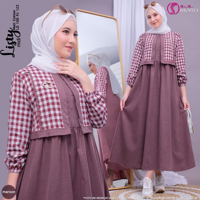 [READY] LISTY • ELVINA DRESS  BY SHOFIYA MIDI GAMIS CANTIK