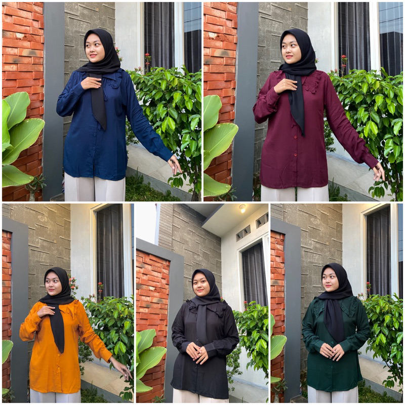 KEMEJA POLOS WANITA BAHAN RAYON ATASAN WANITA POLOS RAYON KEMEJA KERAH MODEL REMPEL