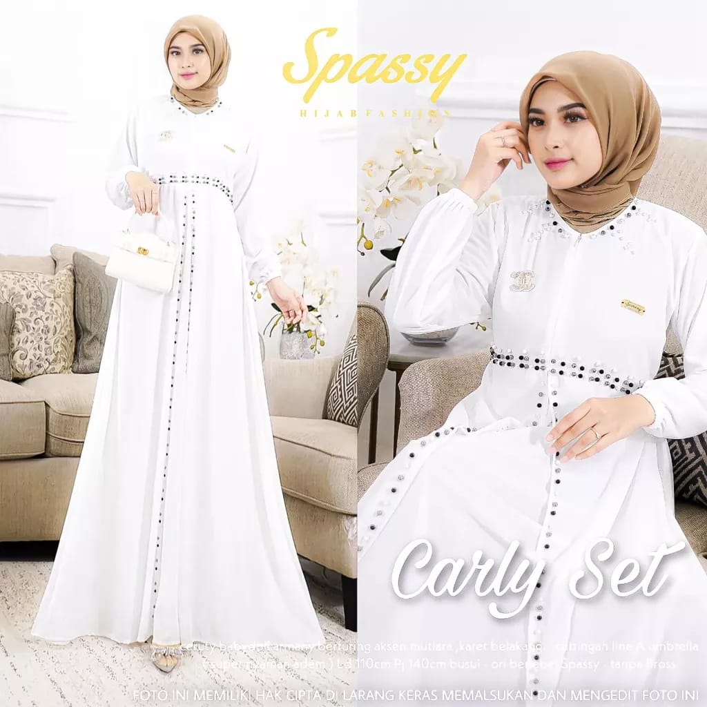 Carly Seti Maxy Aplikasi Mutiara Dress Kondangan Gamis Ceruty Babydoll Full Furing Gaun Pesta Muslimah