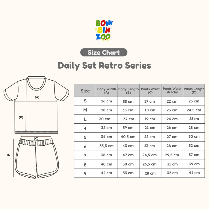 Bonbinzoo Daily Retro 4-9 Tahun Setelan Retro Anak Perempuan dan Laki Laki