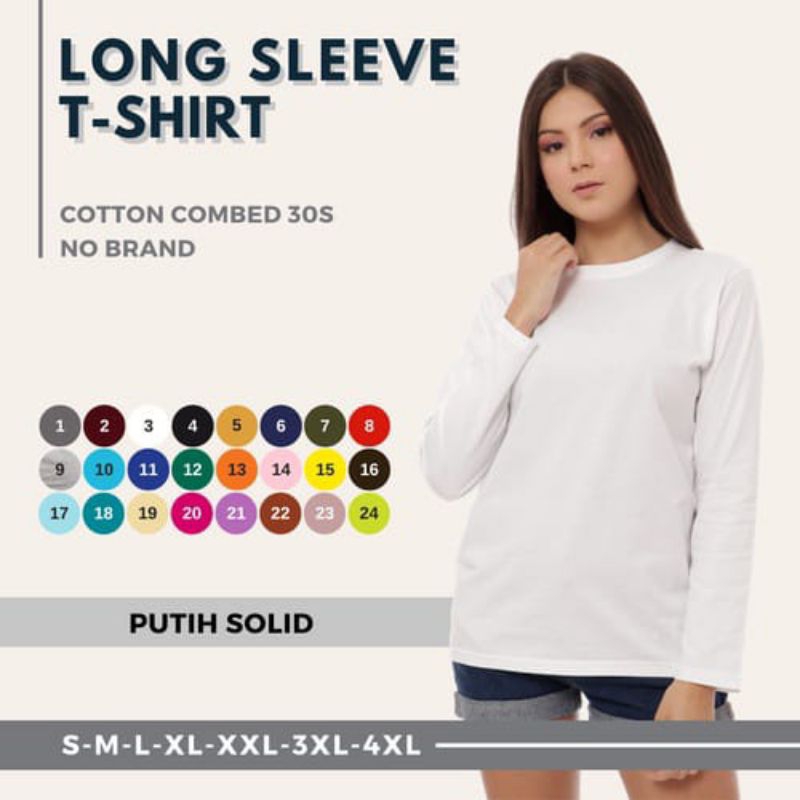 KAOS LENGAN PANJANG LEHER BULAT POLOS UNISEX COWOK CEWEK SESUAI FOTO