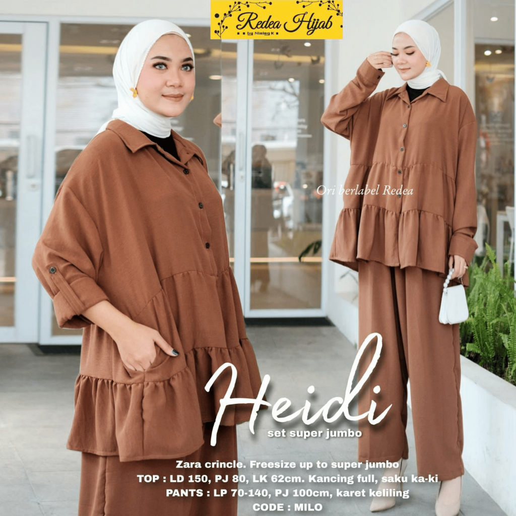 One set jumbo polos LD 150 setelan wanita big size terbaru murah Ori Redea | Heidi