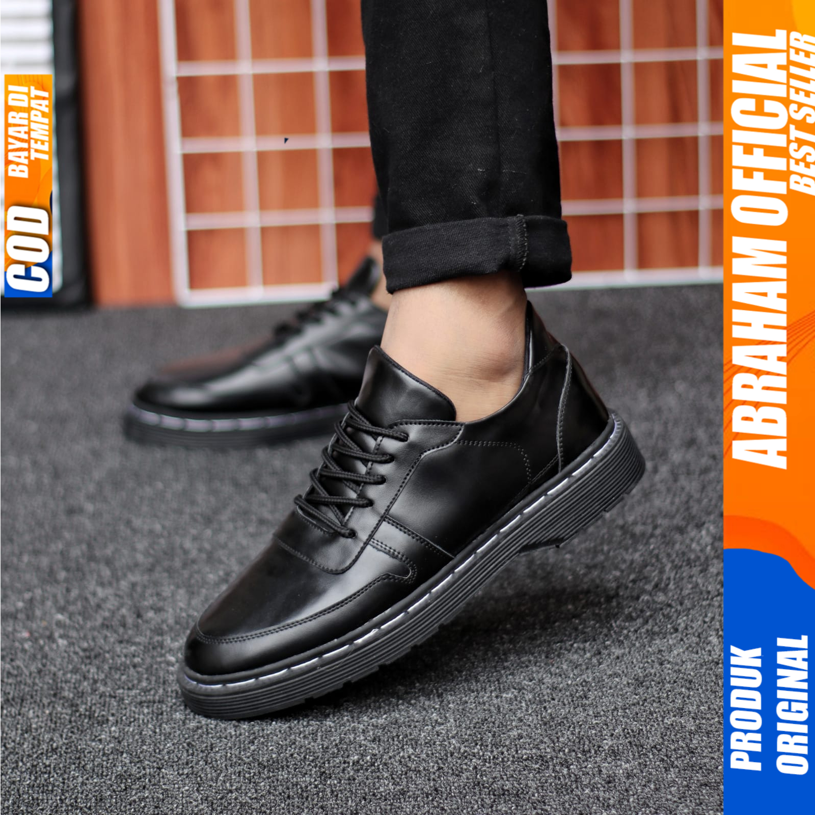 Sepatu Docmart Low Boot Pria Casual Formal Hitam Abraham