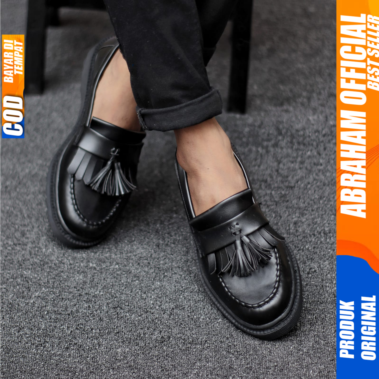 Sepatu Pria Loafers Docmart Formal Pantofel Kerja Pria Hitam Abraham