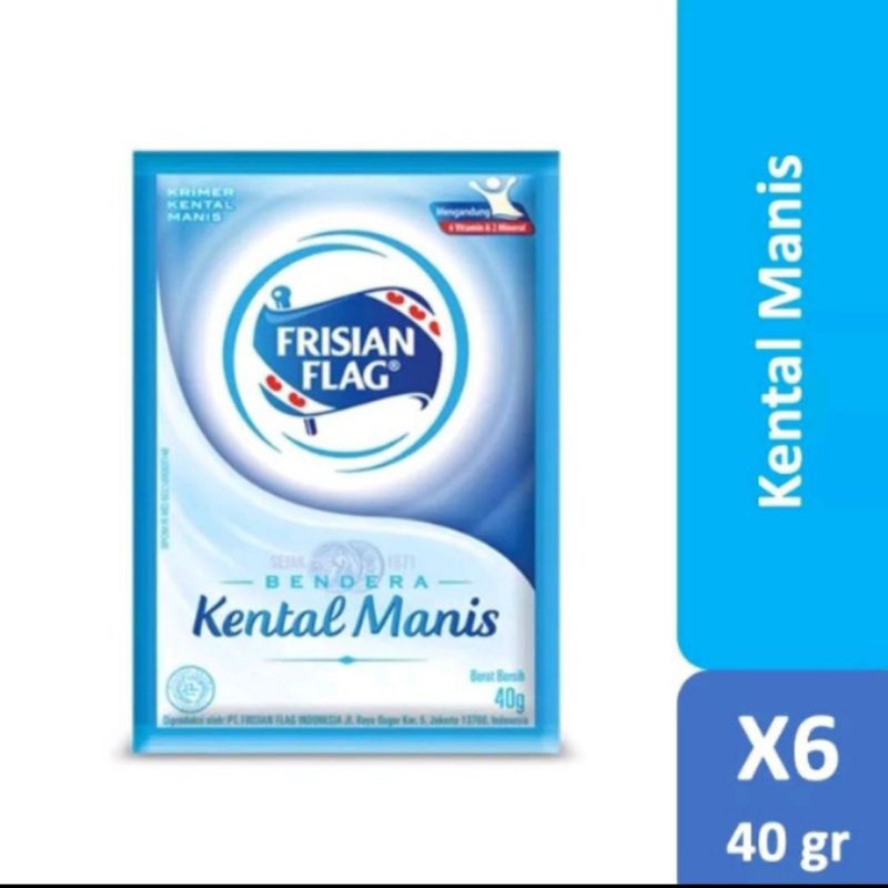 

Susu Kental Manis Frisian Flag 40g x 6pcs sachet • Milk Bendera Lemak Nabati Vitamin dan Mineral Sajian Pelengkap Makanan Minuman Olahan Kue Es Krim Ice Cream Krimer