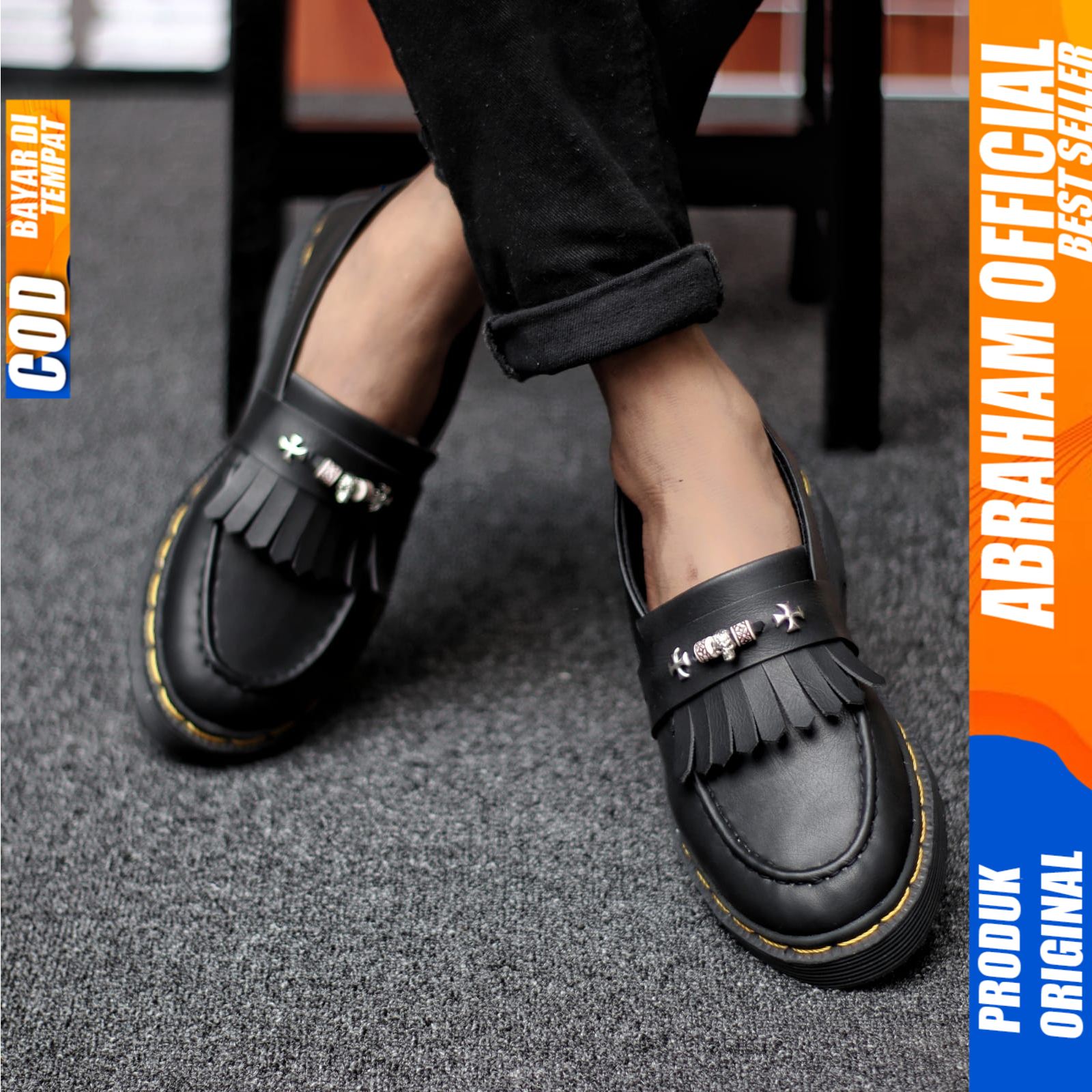 Sepatu Docmart Loafers Pria Formal Casual Kulit Kerja Hitam Abraham