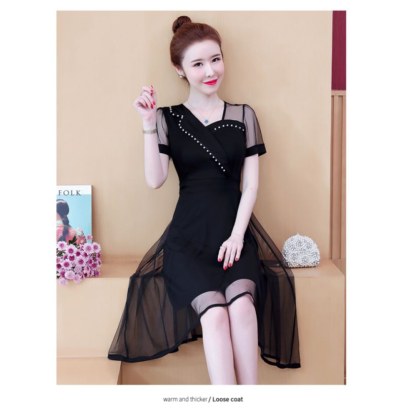 Dress wanita  hitam model cantik lengan pendek elegant