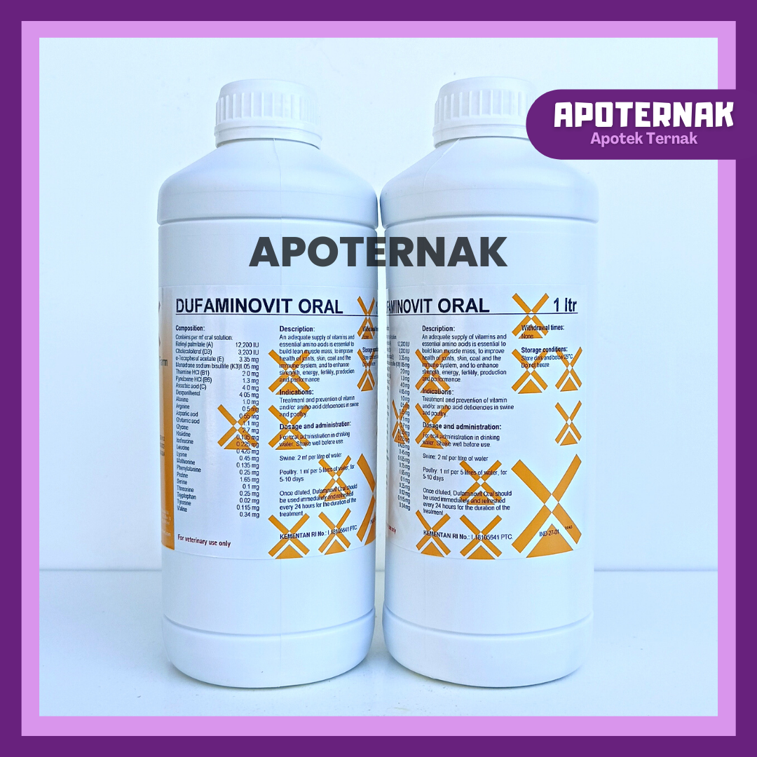 DUFAMINOVIT ORAL 1 Liter | Multivitamin dan Asam Amino Konsentrasi Tinggi Untuk Ayam Sapi Domba Kambing Babi