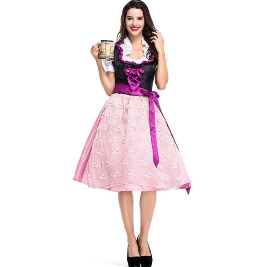 Bavarian Octoberfest Germany Costume Adult Woman Halloween Wanita Pink