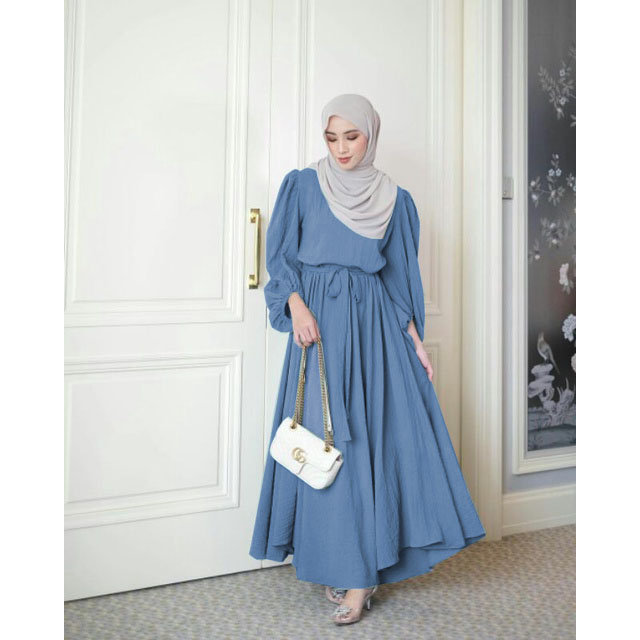 Baju Gamis Wanita Dewasa Inayah Dress Bahan Polo Linen Premium LD 110Cm Fit To XL Jumbo / Fashion Wanita Muslim Kekinian