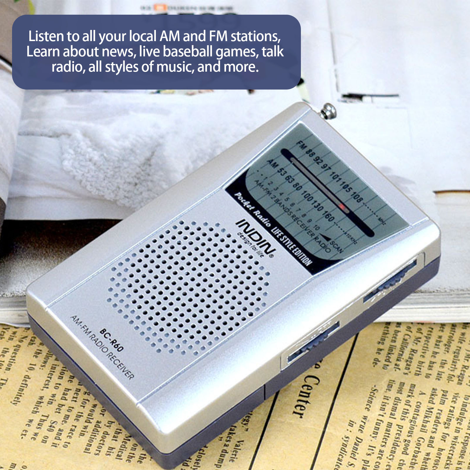 Radio Mini Portabel AM/FM Radiyo Saku Alat Pemutar Musik Suara Jernih Portabel Penyetelan Musik Colo