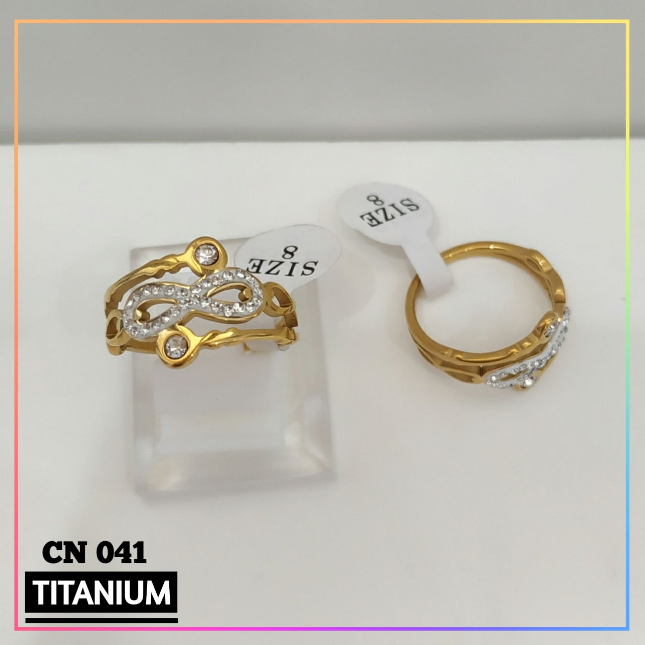 Cincin Titanium/stainless steel cincin dewasa perhiasan lapis emas gold CN 043