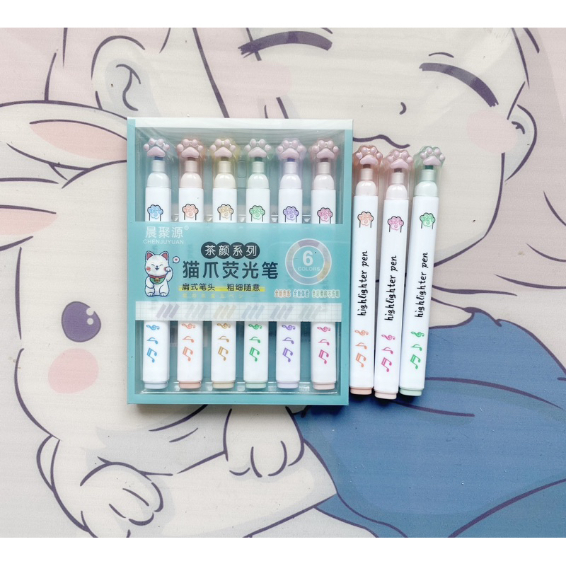 

6pcs Spidol Highlighter Warna Pastel Fluorescent Bentuk Telapak Kaki Kucing Untuk Sekolah / Kantor