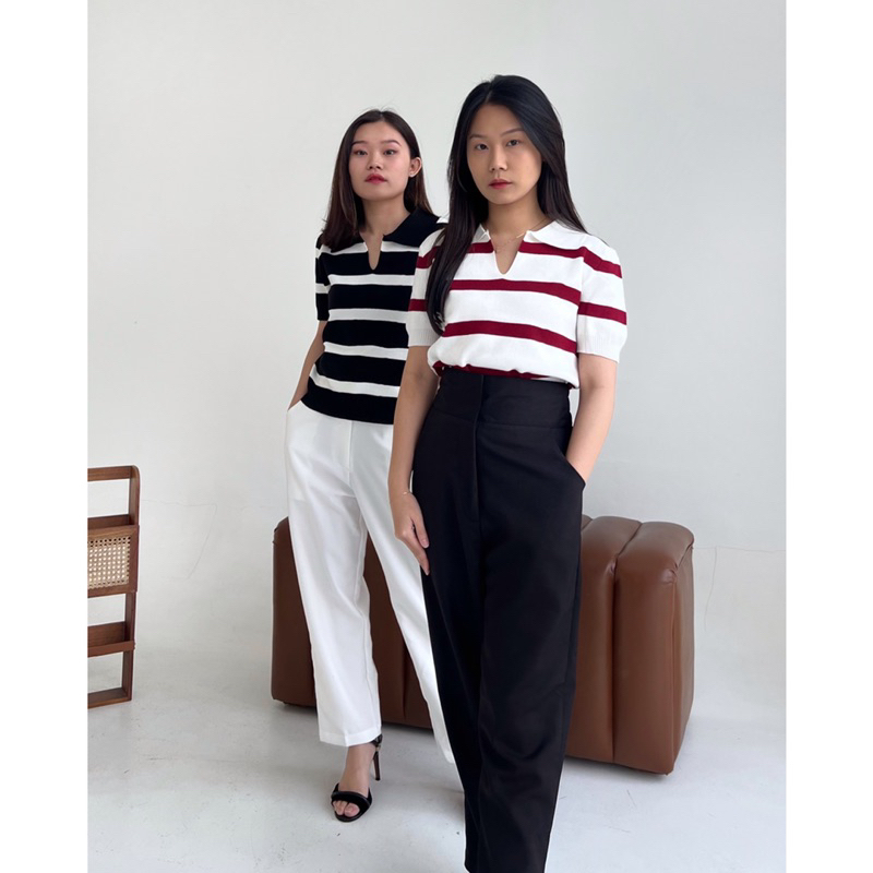 Isla Top/Atasan Stripes Knit Lengan Pendek Wanita