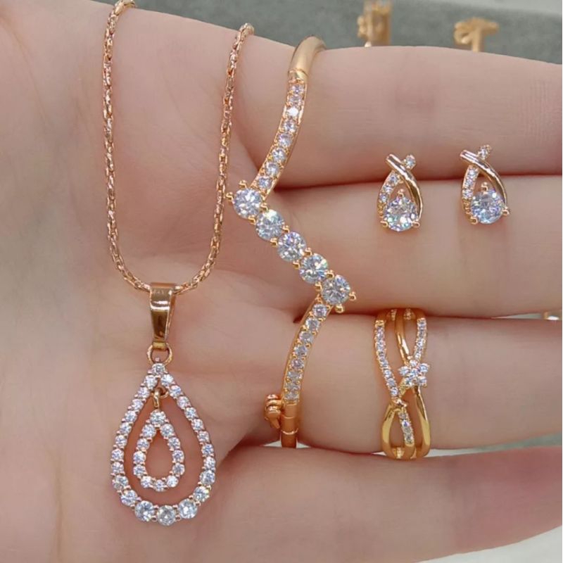 La Vienne - Aksesoris Perhiasan Set Titanium Wanita Anti Karat - Kalung, Gelang, Anting, dan Cincin - Marlin