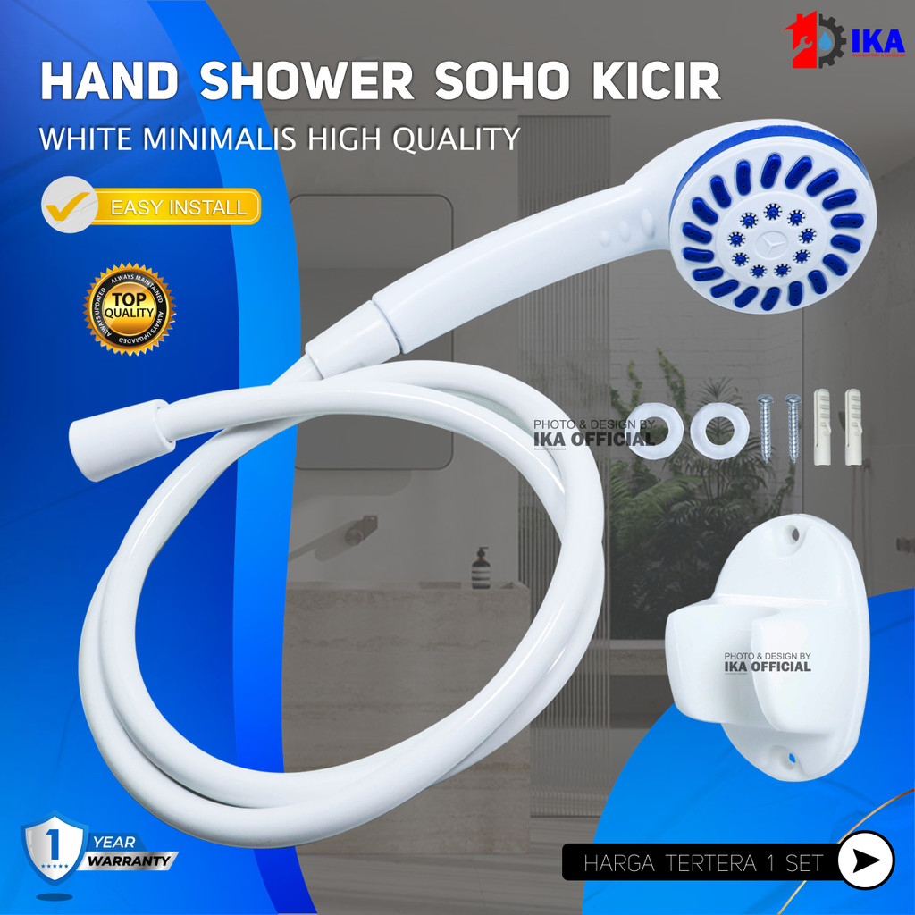 Hand Shower Mandi Warna - 1/2 Inch - High Quality Hand Shower Mandi Mini Plastik Putih Biru Pink SOHO Kamar Mandi Toilet WC