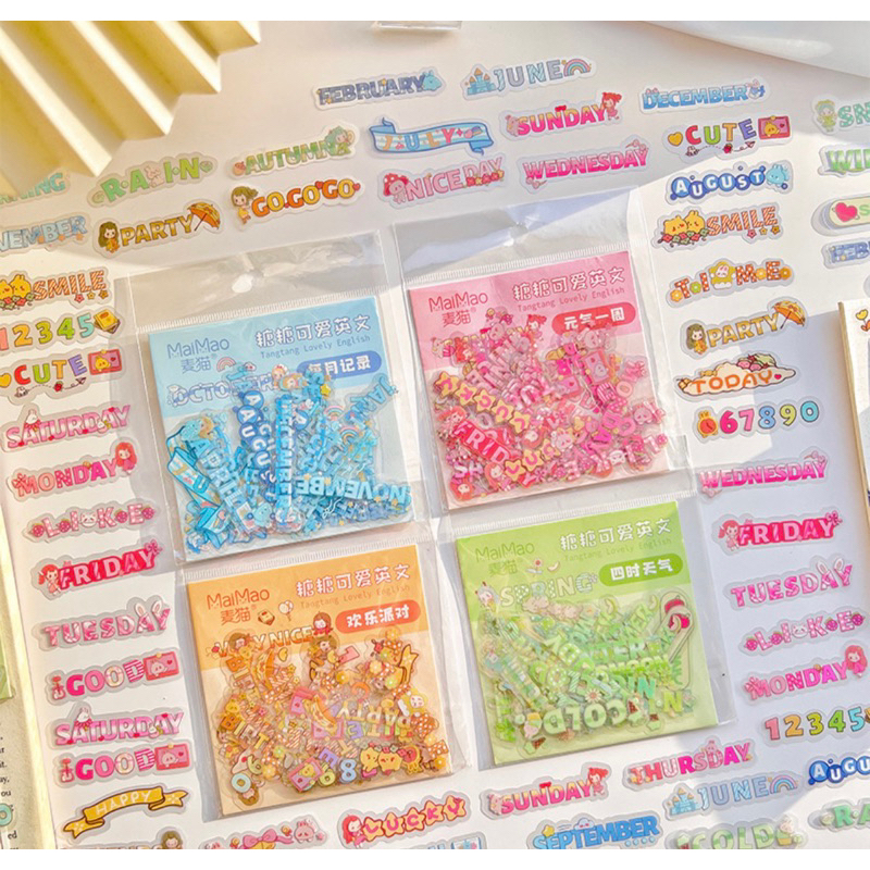 

48 stiker MOMO kawaii stikers/stiker transparan PET/ stiker aesthetic journal/phone/DIY planner dekorasi korea lucu cute