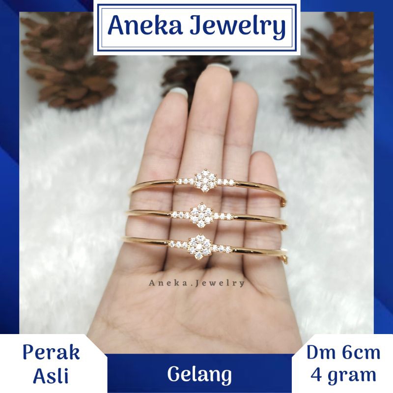 Gelang Pipa Bunga Mata2, Perak 925, Sepuh Emas Rosegold