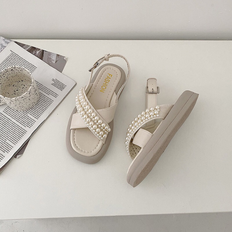 SG0680 syafniegalery Sandal Wanita Import Xpearl Tali Belakang sandal hias mutiara