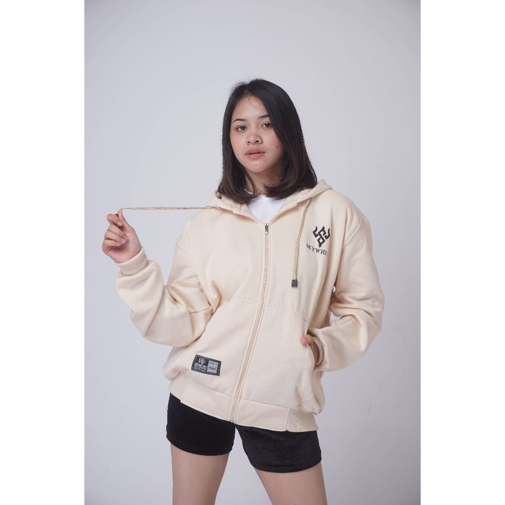 SWITER PRIA WANITA -SWEATER ZIPPER SKYWHITE FULL BORDIR BAHAN TEBAL SIZE M,L,XL,XXL