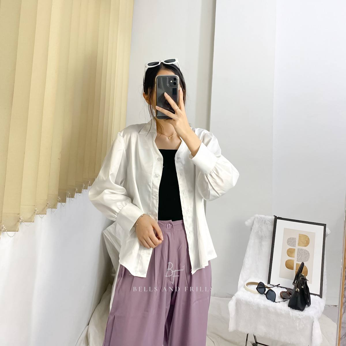 PEVITA Blouse / Puffy Top Satin Crop Casual 0429