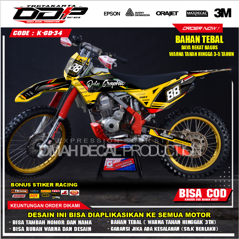 DECAL GORDON FULL BODY AKSESORIS VARIASI STICKER MOTOR KAWASAI KLX GORDONS DEKAL MOTIF SUPERMOTO STI