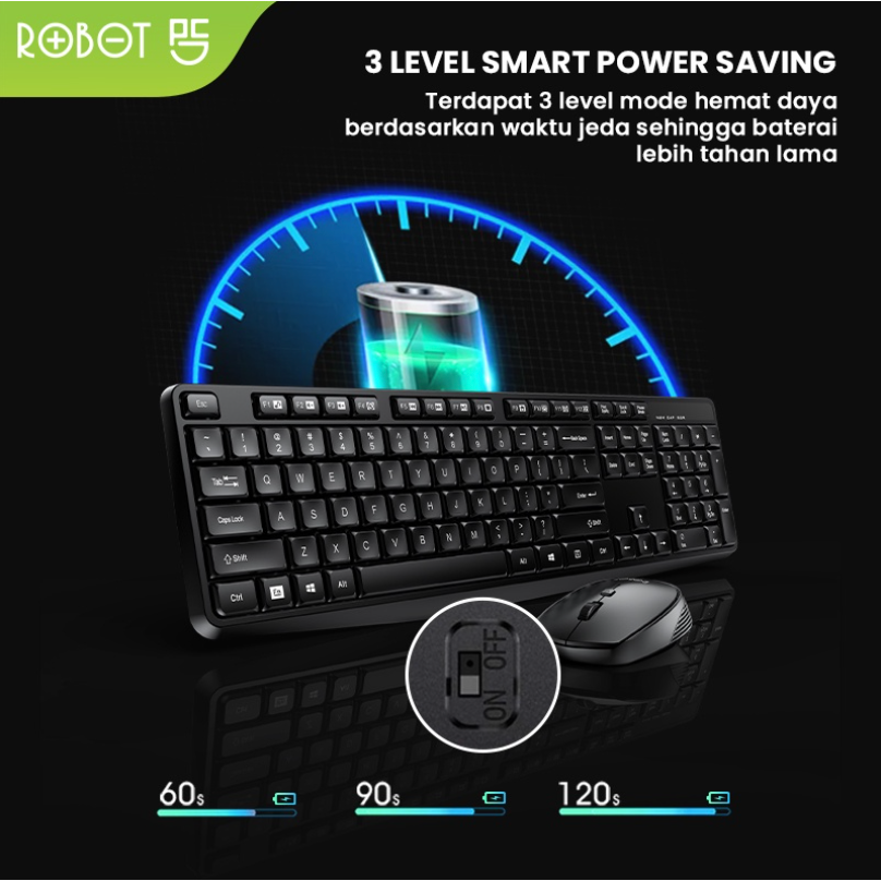 ROBOT Portable Mini Wireless Set Combo Keyboard and Mouse KM3100 Original Garansi 1 Tahun