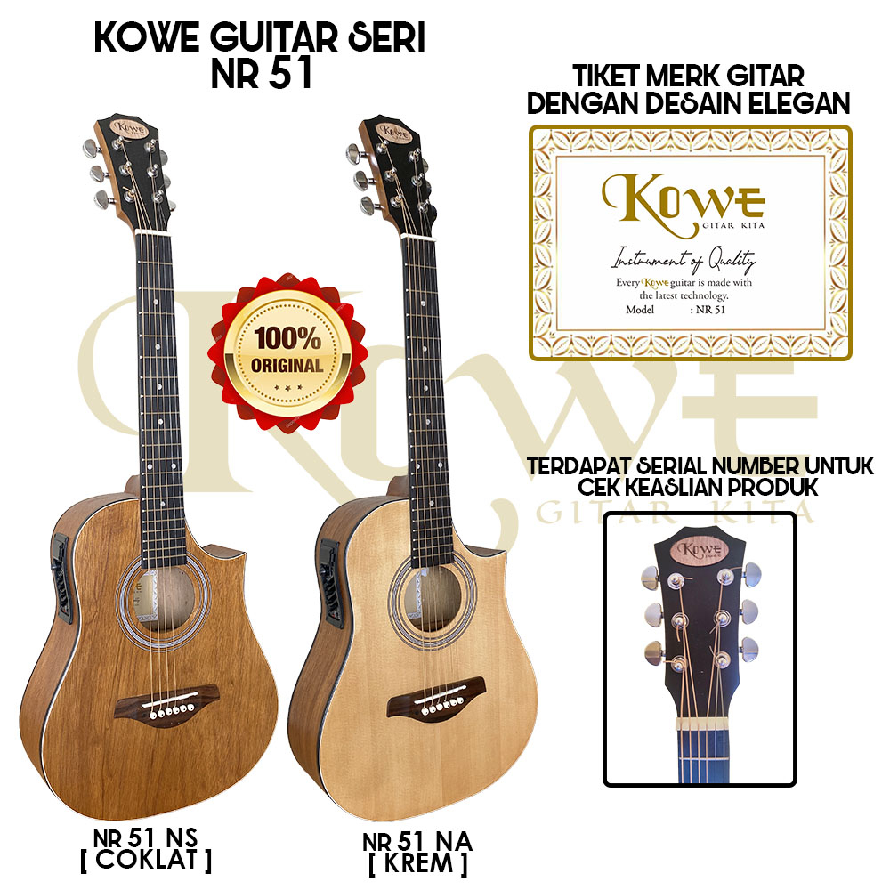 Gitar Akustik KOWE Ukuran 3/4 Seri NR 51 NS/NA Original Packing Kayu Bergaransi 100%