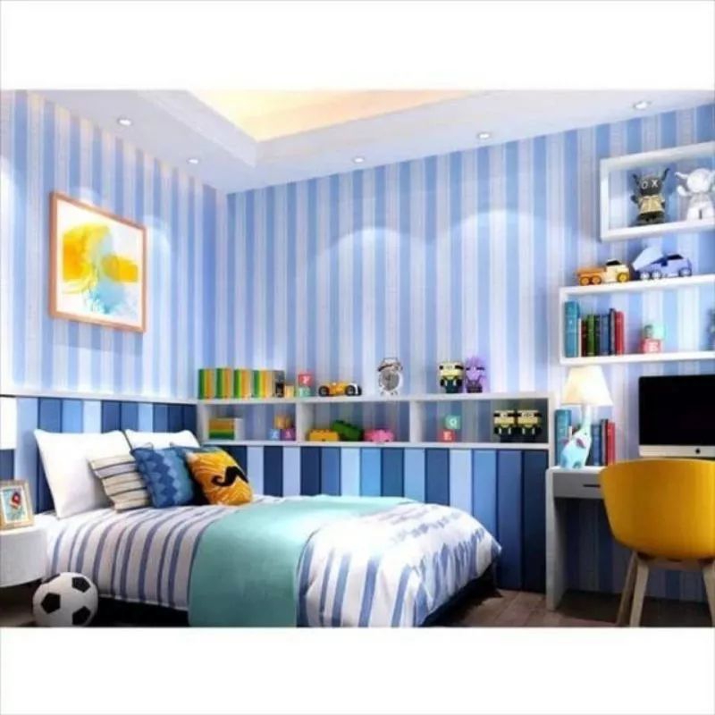 Wallpaper Sticker Dinding Motif Garis Biru Minimalis Elegan Dan Mewah