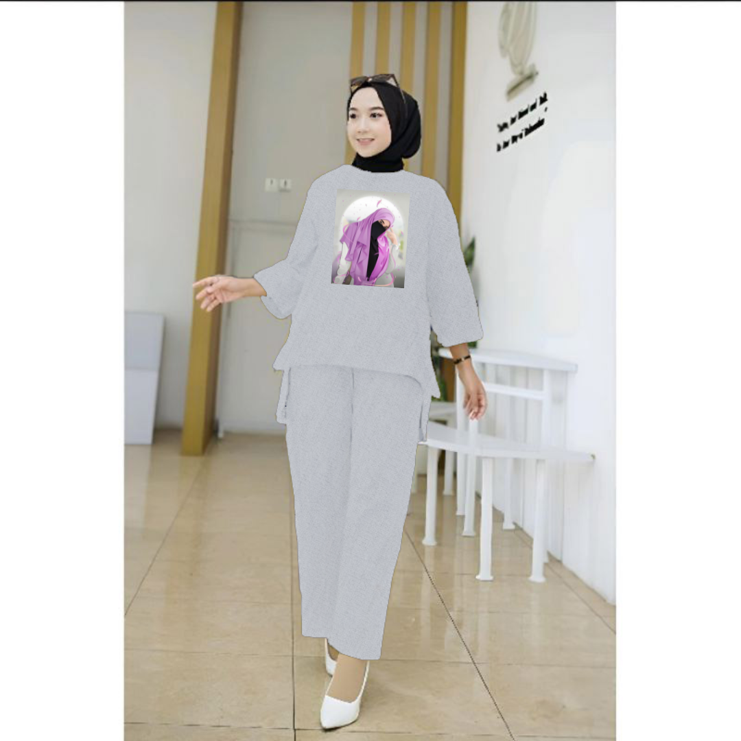 Setelan Tunik Muslim Hijab Ungu / Blouse Wanita