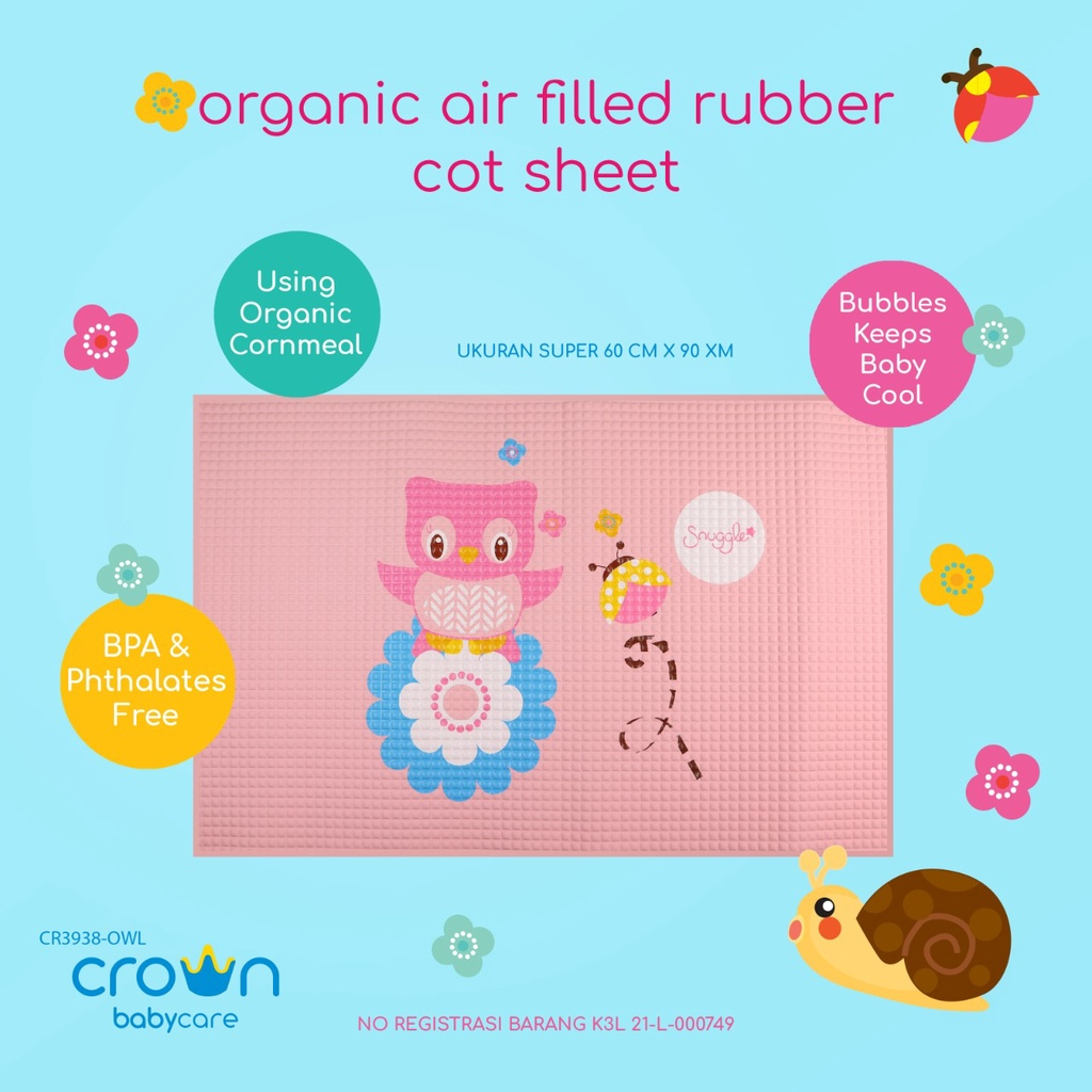 CROWN SNUGGLE BABY PERLAK Ondo Polos dan Motif Karet 90 x 60 cm Perlak Bayi Karet