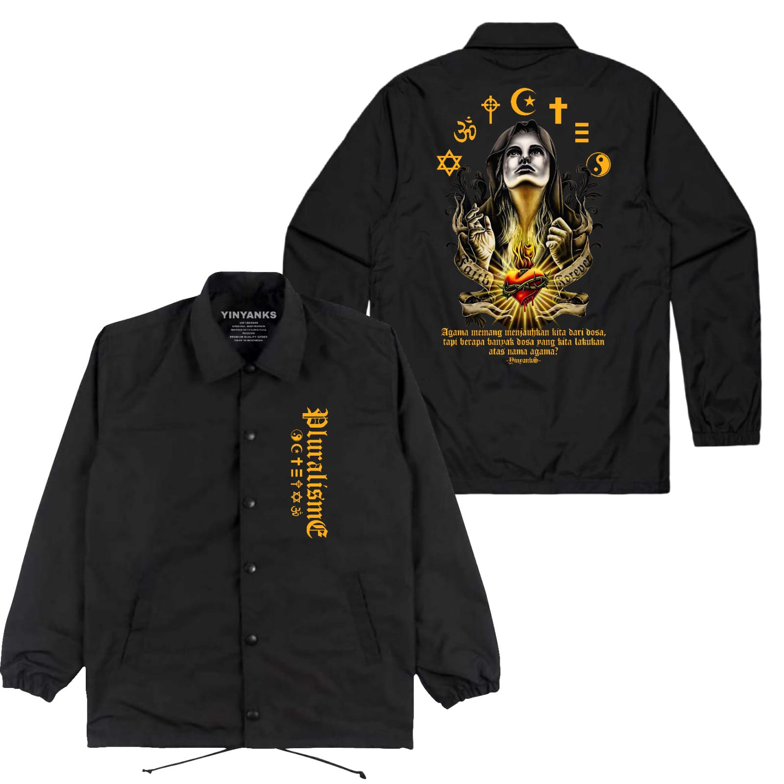 Yinyanks Coach Jacket Satanic Agama Menjauhkan Dari Dosa Unisex Hitam