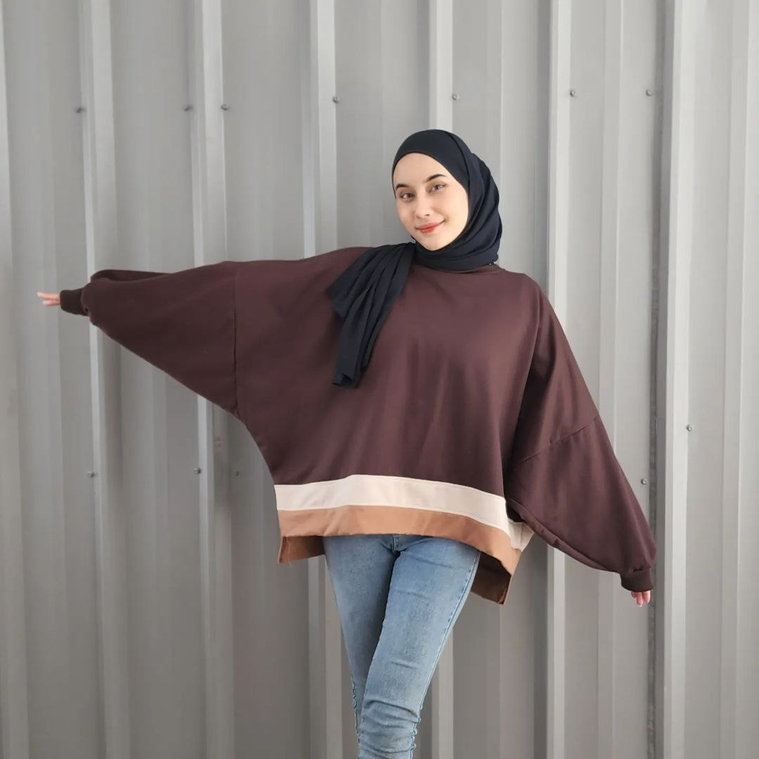 Nara.Grosir - Batwing Jumbo Belang l Sweater Oversize Wanita